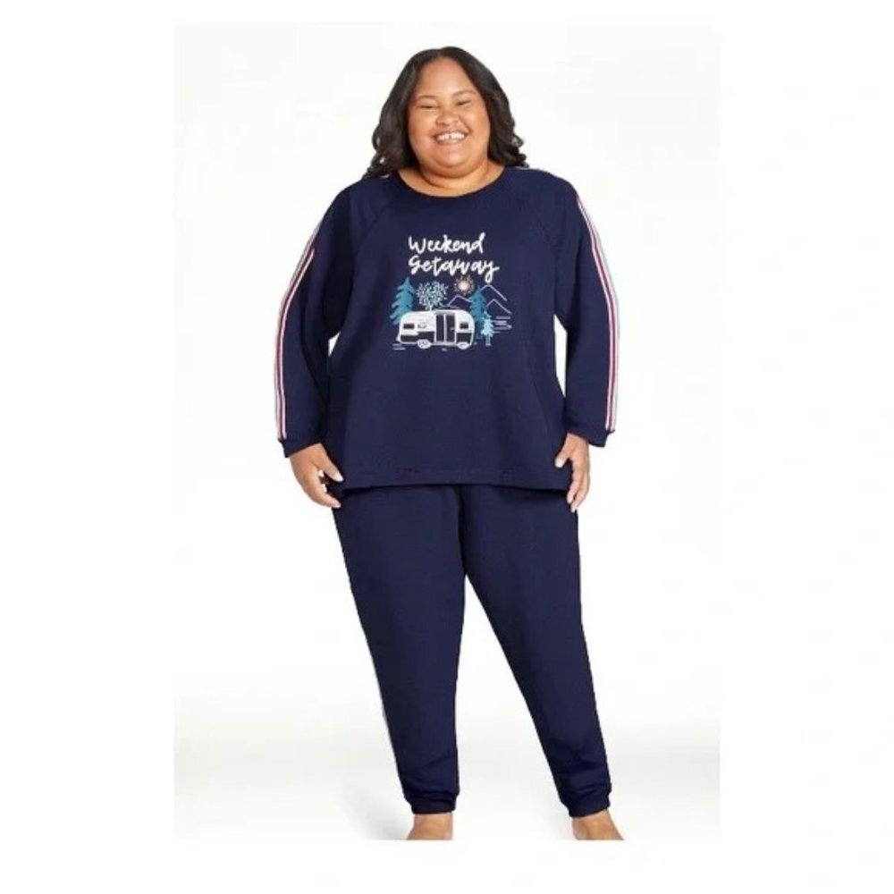 Joyspun Pajamas Size 3X 22W - 24W Blue 2 Piece Weekend Getaway Long Sleeve Pants